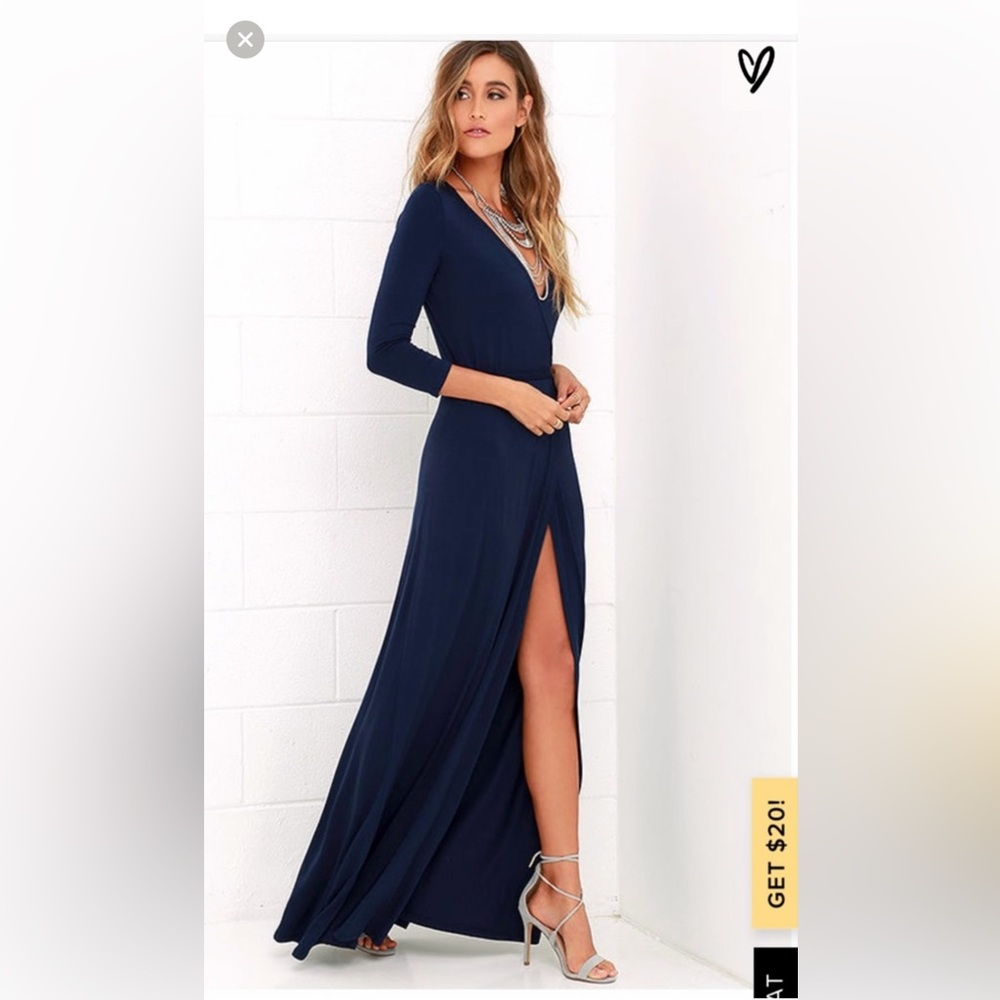 LuLus Navy Blue Wrap Maxi Dress Size medium